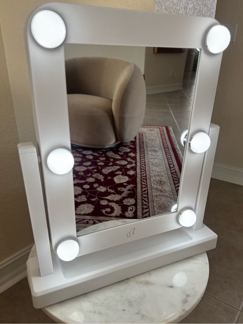 Table Top Vanity Mirror with 360 Rotation and LED Bulbs for Bedroom